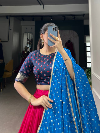 Pink Dola Silk Lehenga Choli with Patola Prints & Bandhej Dupatta – A Timeless Ethnic Ensemble