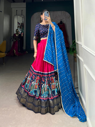 Pink Dola Silk Lehenga Choli with Patola Prints & Bandhej Dupatta – A Timeless Ethnic Ensemble