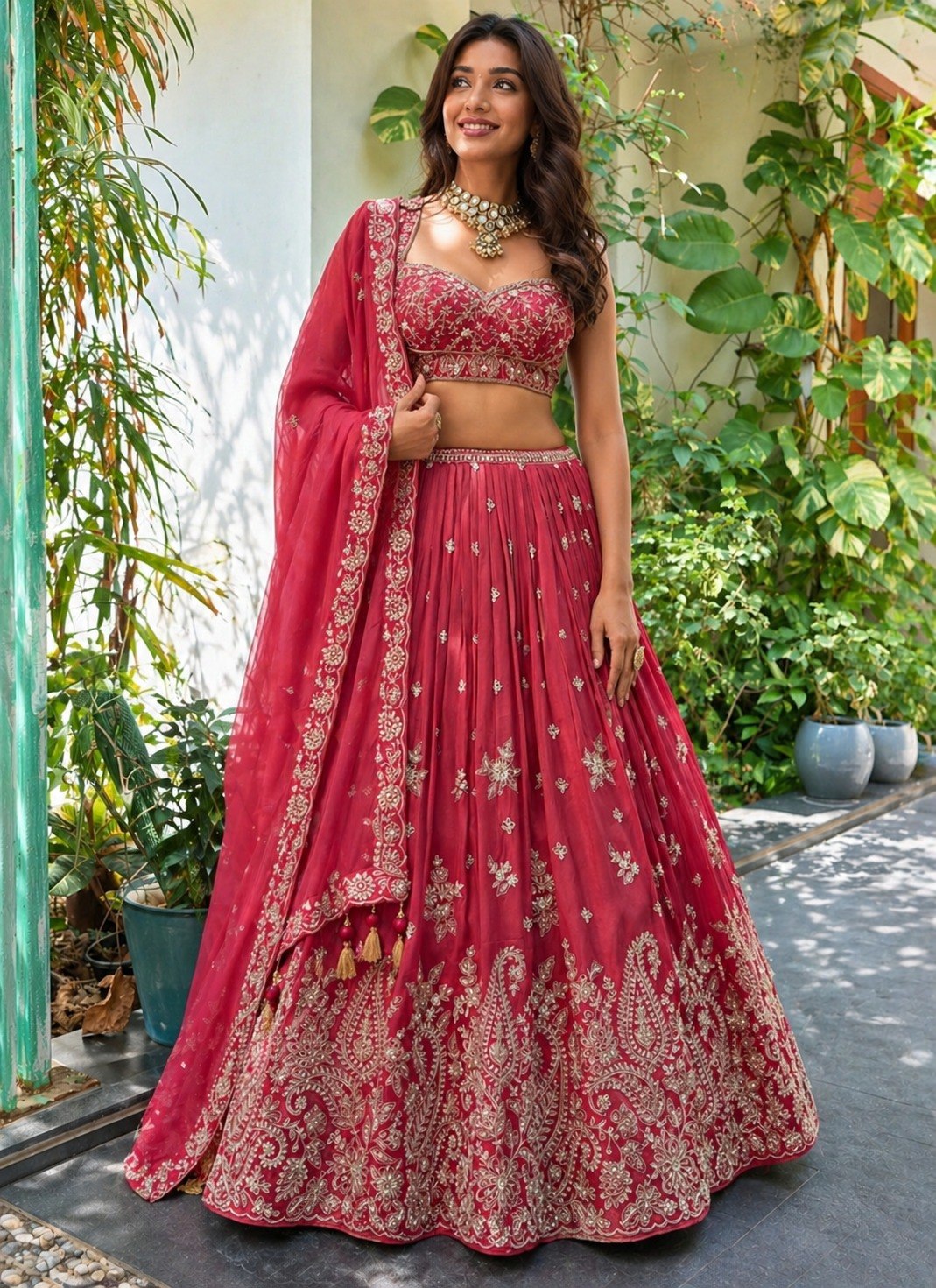 Pink Dori & Sequence Work Lehenga ClothsVilla