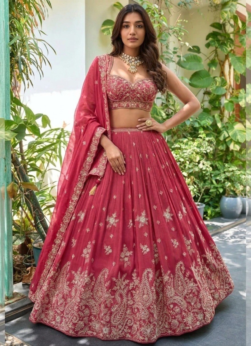 Pink Dori & Sequence Work Lehenga ClothsVilla