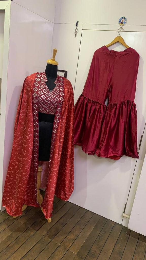 Pink Elegant 3-Piece Sharara Set with Slub Silk Koti & Thai Silk Blouse ClothsVilla