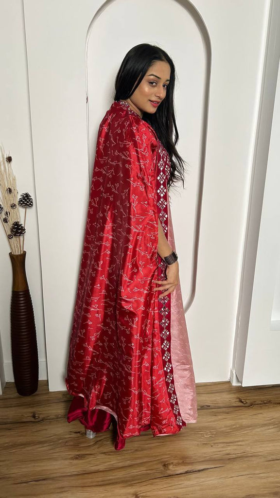 Pink Elegant 3-Piece Sharara Set with Slub Silk Koti & Thai Silk Blouse ClothsVilla