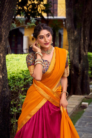 Pink Elegant Aastha Silk Printed Lehenga Choli Set with Zari Weaving and Georgette Dupatta – Stitched Ensemble ClothsVilla