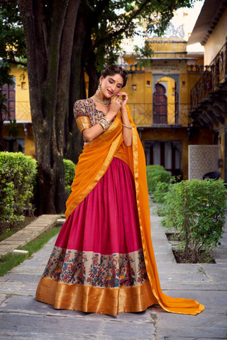 Pink Elegant Aastha Silk Printed Lehenga Choli Set with Zari Weaving and Georgette Dupatta – Stitched Ensemble ClothsVilla