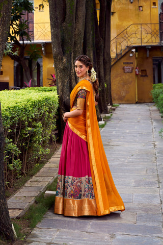 Pink Elegant Aastha Silk Printed Lehenga Choli Set with Zari Weaving and Georgette Dupatta – Stitched Ensemble ClothsVilla