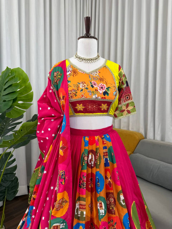 Pink Elegant American Crepe Digital Print Lehenga Set ClothsVilla