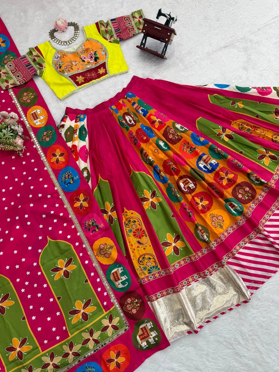 Pink Elegant American Crepe Digital Print Lehenga Set ClothsVilla