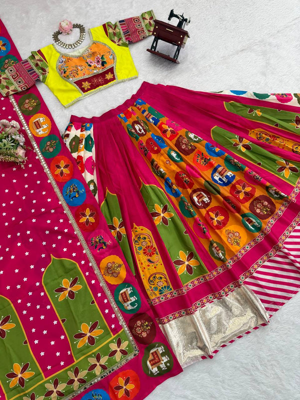 Pink Elegant American Crepe Digital Print Lehenga Set ClothsVilla
