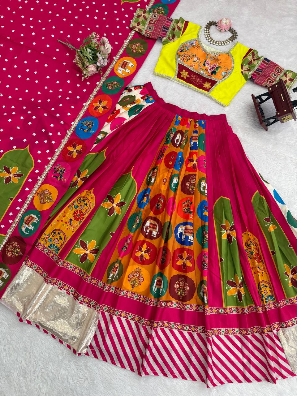 Pink Elegant American Crepe Digital Print Lehenga Set ClothsVilla