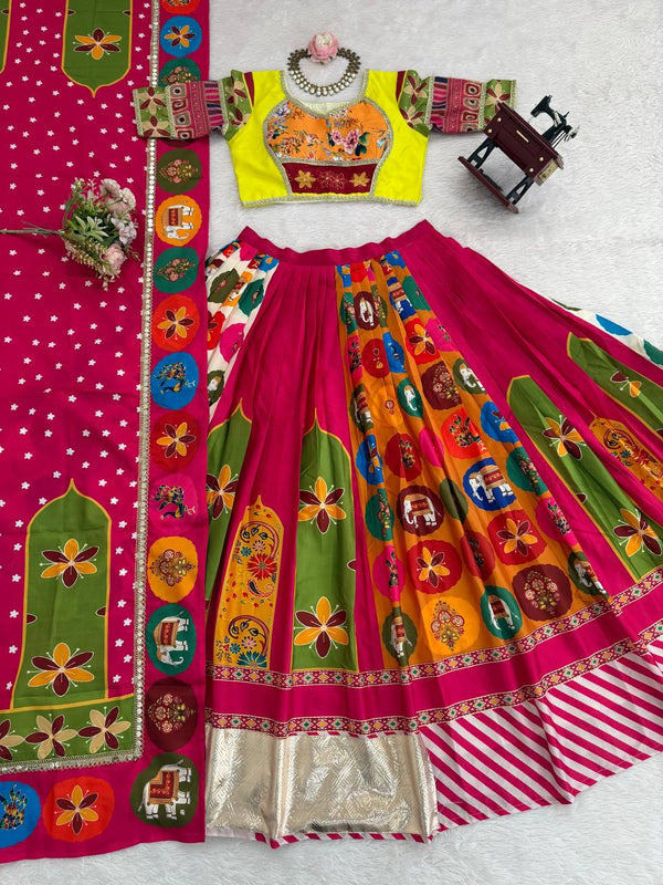 Pink Elegant American Crepe Digital Print Lehenga Set ClothsVilla