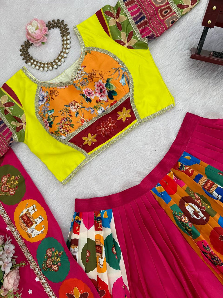 Pink Elegant American Crepe Digital Print Lehenga Set ClothsVilla