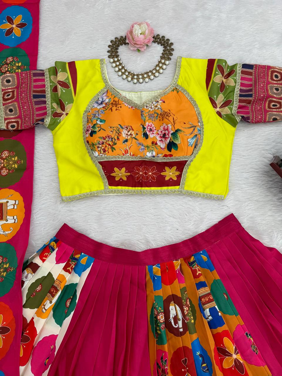 Pink Elegant American Crepe Digital Print Lehenga Set ClothsVilla
