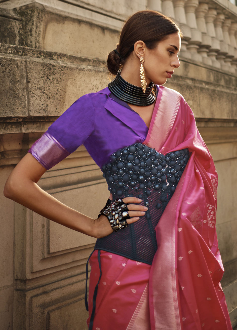 Pink Elegant & Art Silk South Style Saree with Weaving Work – Traditional Wear Secondary image