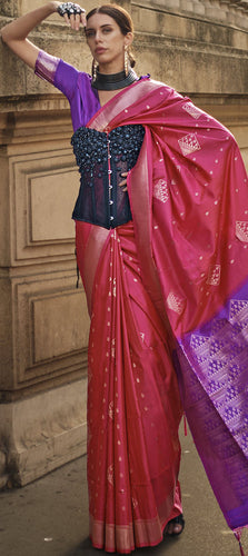 Pink Elegant & Art Silk South Style Saree with Weaving Work – Traditional Wear ClothsVilla