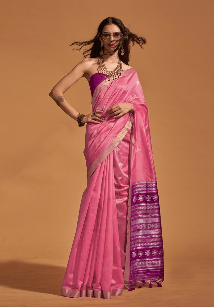 Pink Elegant Banarasi Blended Silk Saree with Intricate Timeless Design – Ideal for Grand Occasions ClothsVilla