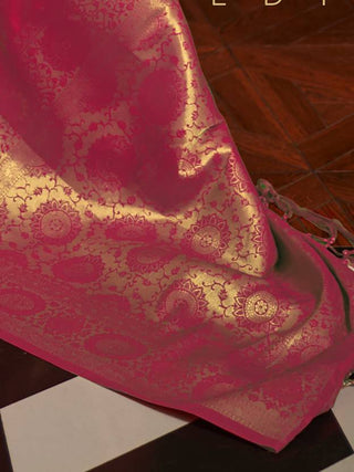 Pink Elegant Banarasi Silk Blend Saree with Unstitched Blouse Piece ClothsVilla