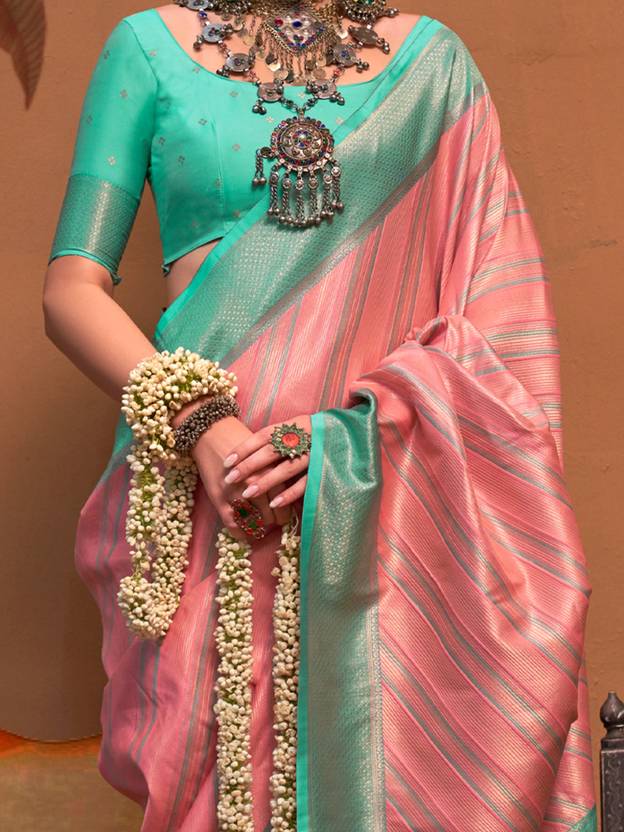 Pink Elegant Banarasi Silk Blend Saree with Unstitched Blouse ClothsVilla