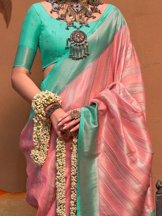 Pink Elegant Banarasi Silk Blend Saree with Unstitched Blouse ClothsVilla