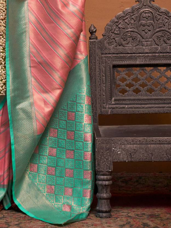 Pink Elegant Banarasi Silk Blend Saree with Unstitched Blouse ClothsVilla