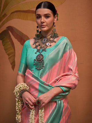 Pink Elegant Banarasi Silk Blend Saree with Unstitched Blouse ClothsVilla