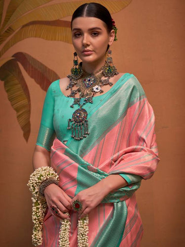 Pink Elegant Banarasi Silk Blend Saree with Unstitched Blouse ClothsVilla