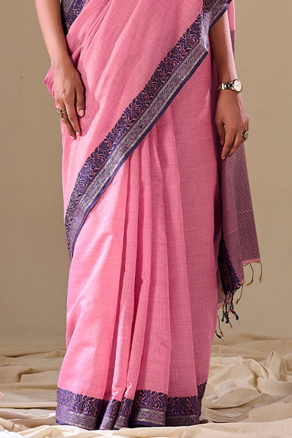 Pink Elegant Banarasi Silk Blend Saree with Zari Woven Border ClothsVilla