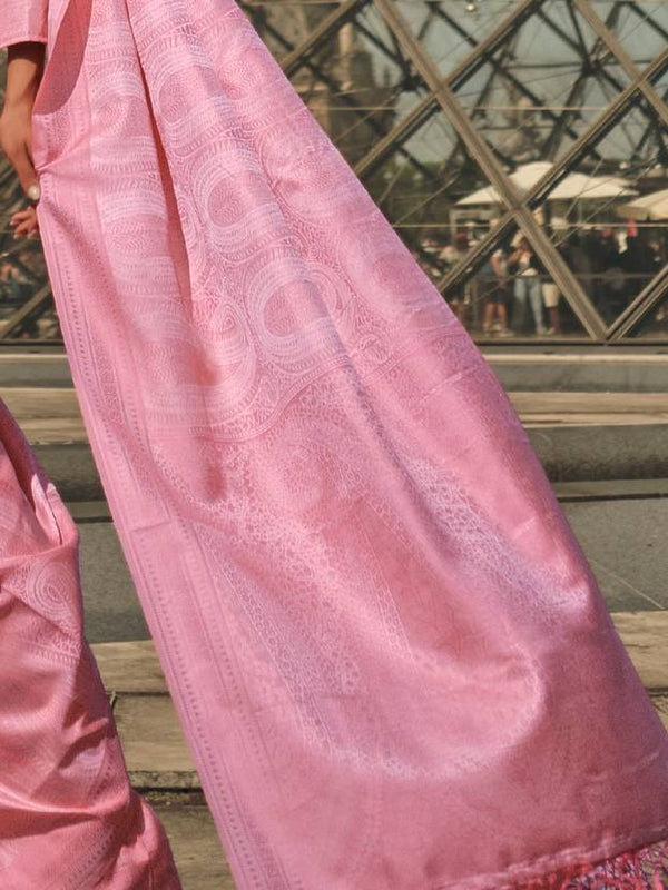 Pink Elegant Banarasi Silk Blend Woven Saree with Tassel Detailing ClothsVilla