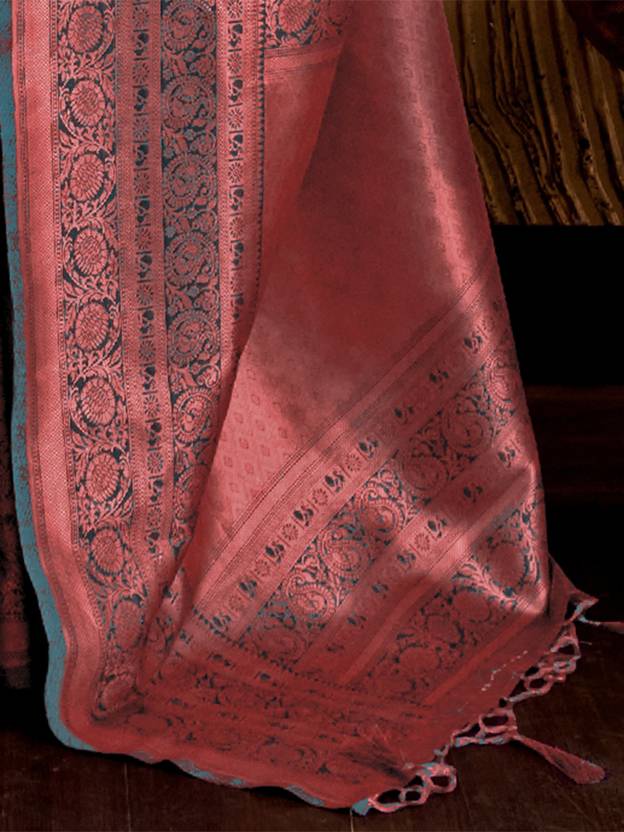 Pink Elegant Banarasi Silk Blend Woven Saree with Tassel Detailing ClothsVilla