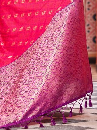 Pink Elegant Banarasi Tissue Silk Saree with Zari Woven Design ClothsVilla