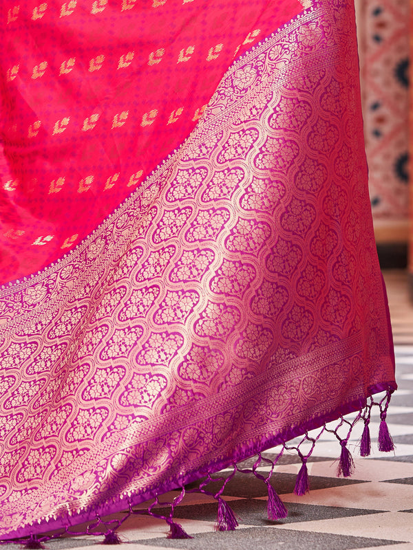 Pink Elegant Banarasi Tissue Silk Saree with Zari Woven Design ClothsVilla