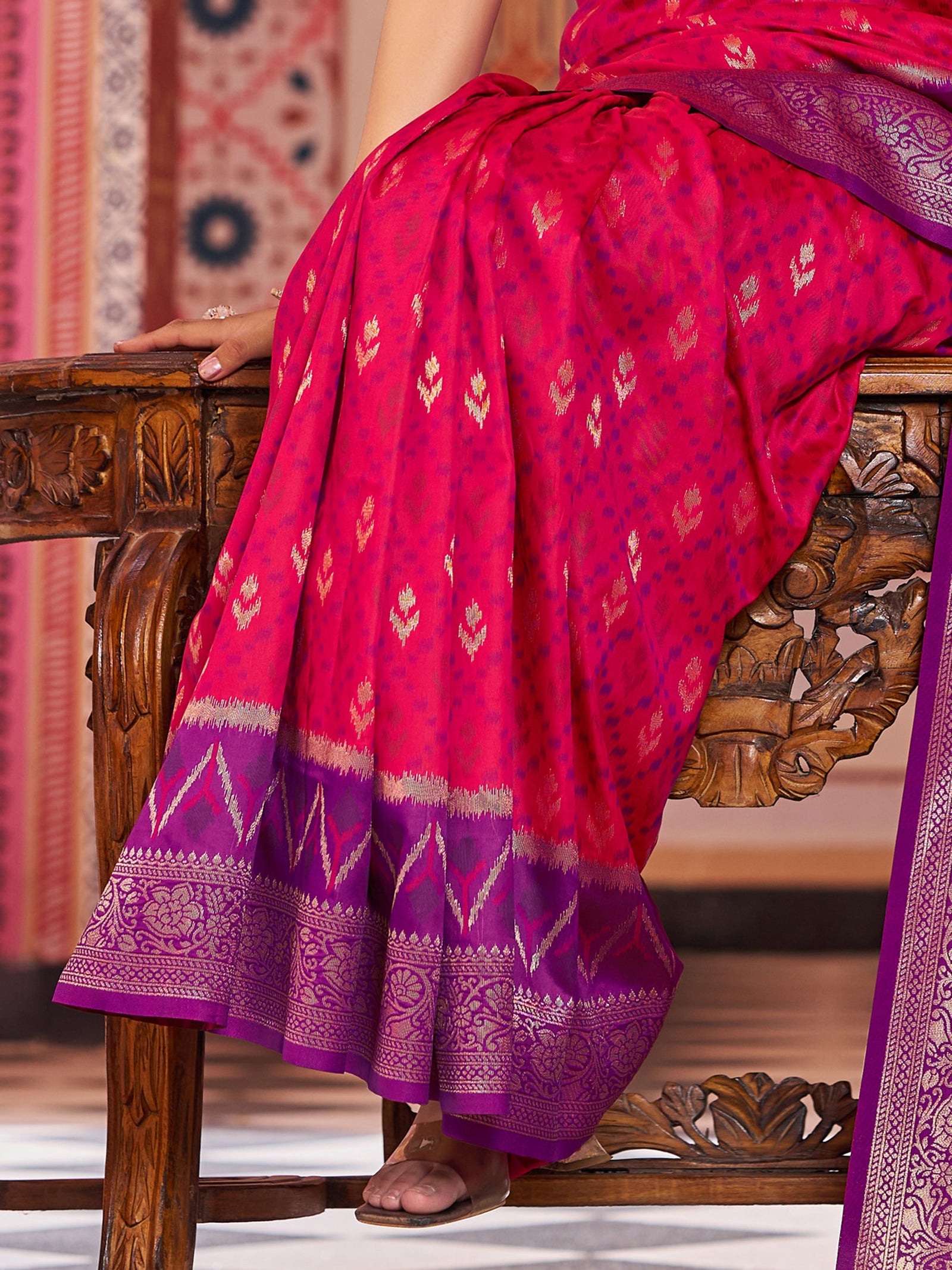 Pink Elegant Banarasi Tissue Silk Saree with Zari Woven Design ClothsVilla