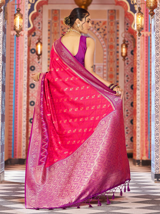 Pink Elegant Banarasi Tissue Silk Saree with Zari Woven Design ClothsVilla