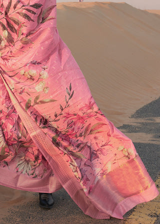 Pink Elegant Blended Linen Silk Saree – Breathable & Stylish for All Seasons Clothsvilla