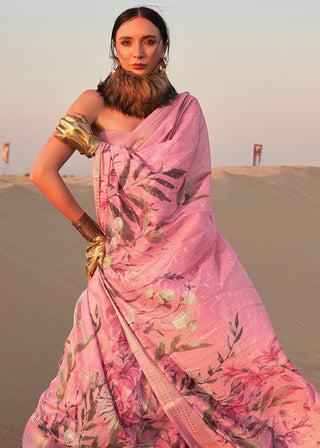 Pink Elegant Blended Linen Silk Saree – Breathable & Stylish for All Seasons Clothsvilla