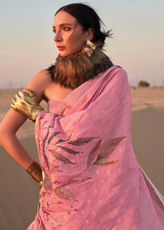Pink Elegant Blended Linen Silk Saree – Breathable & Stylish for All Seasons Clothsvilla