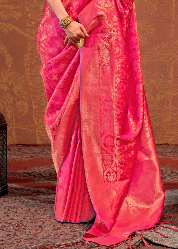 Pink Elegant Blended Silk Banarasi Saree with Blouse Piece – Timeless Traditional Charm ClothsVilla