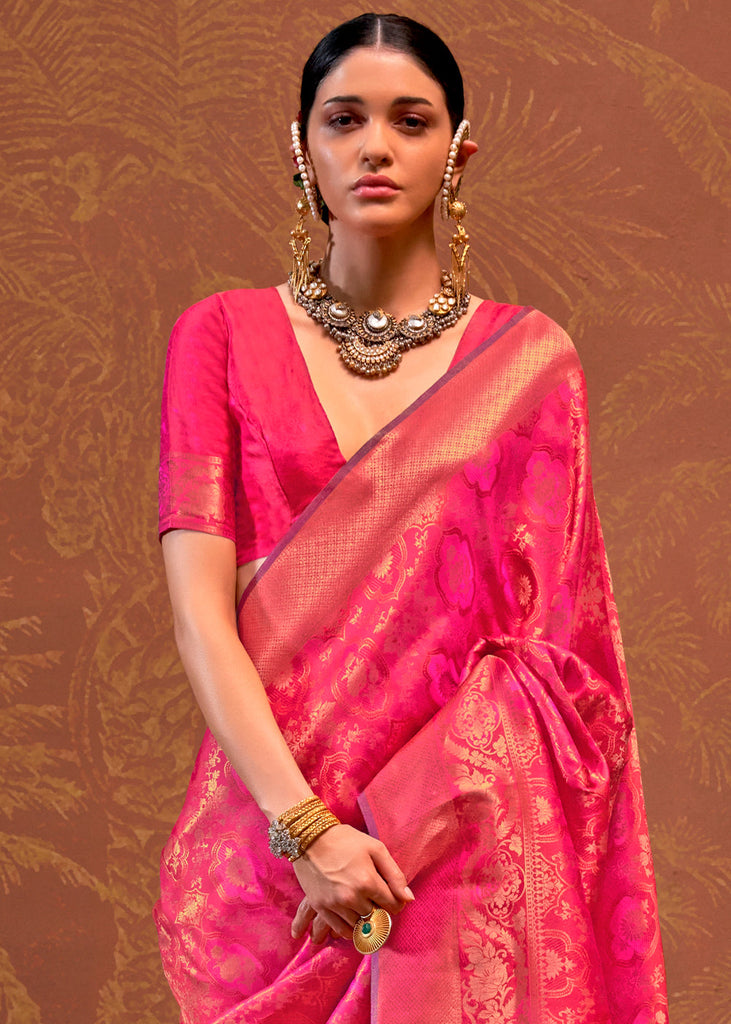 Pink Elegant Blended Silk Banarasi Saree with Blouse Piece – Timeless Traditional Charm ClothsVilla