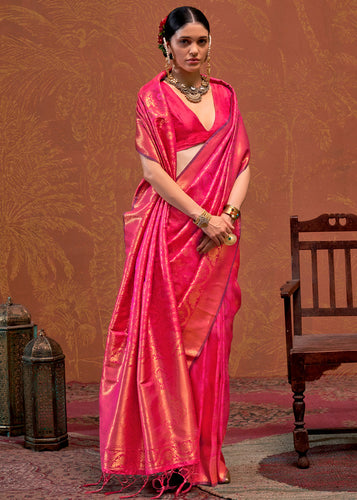 Pink Elegant Blended Silk Banarasi Saree with Blouse Piece – Timeless Traditional Charm ClothsVilla