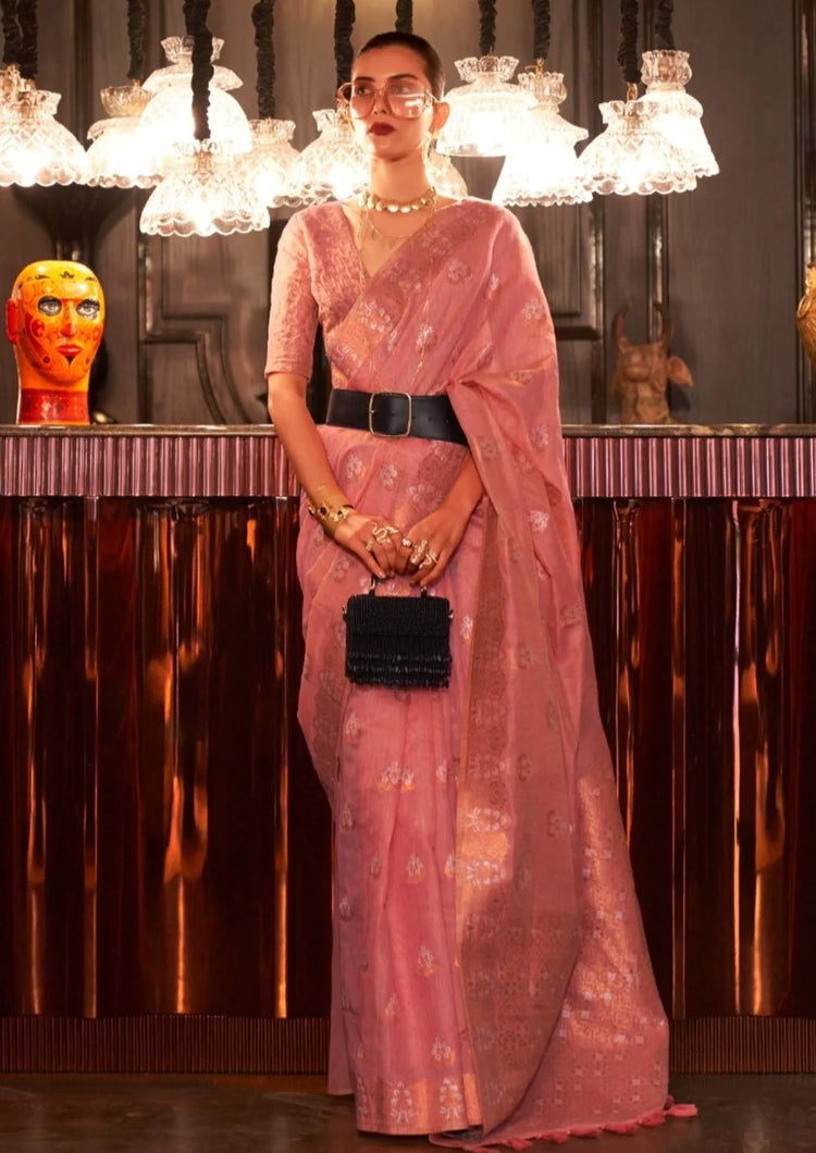 Pink Elegant Bollywood Cotton Silk Saree with Tassel Detailing ClothsVilla