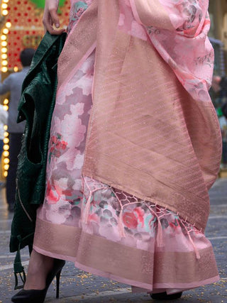 Pink Elegant Brasso Madurai Saree with Unstitched Blouse Piece Clothsvilla