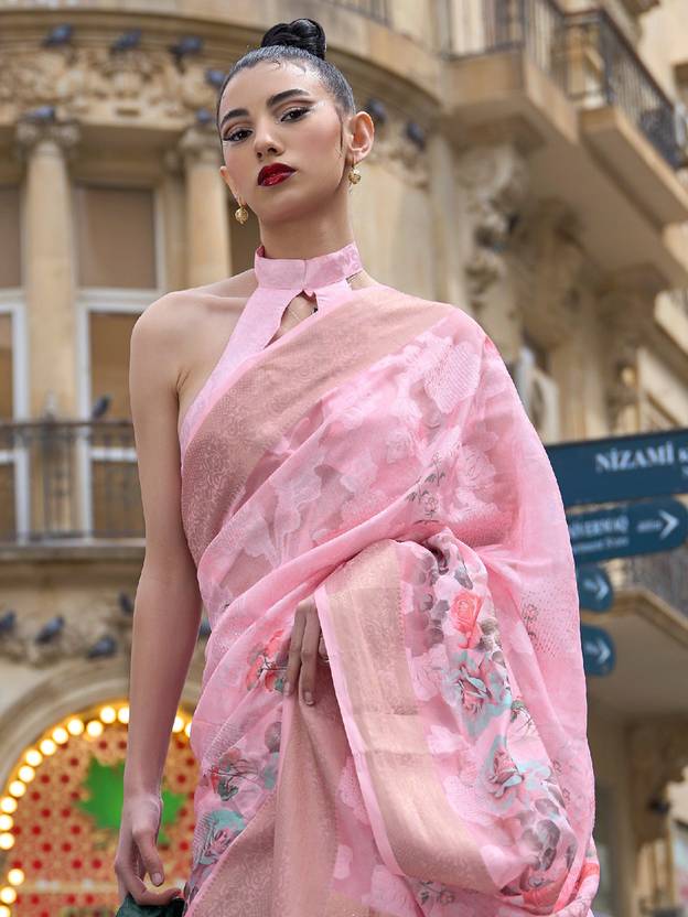 Pink Elegant Brasso Madurai Saree with Unstitched Blouse Piece Clothsvilla