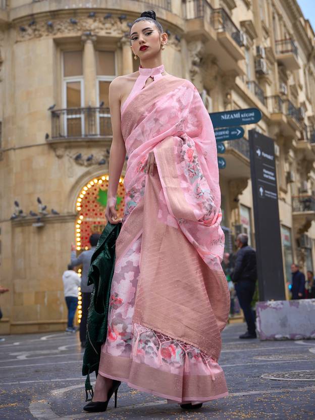 Pink Elegant Brasso Madurai Saree with Unstitched Blouse Piece Clothsvilla