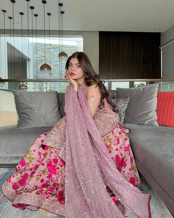 Pink Elegant Butterfly Net Designer Gown Set ClothsVilla