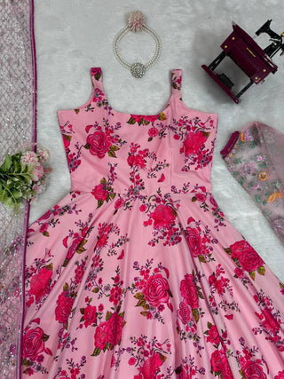 Pink Elegant Butterfly Net Designer Gown Set ClothsVilla