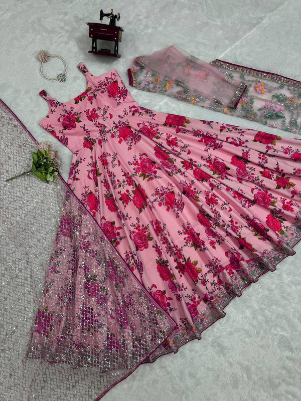 Pink Elegant Butterfly Net Designer Gown Set ClothsVilla