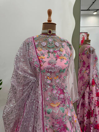 Pink Elegant Butterfly Net Designer Gown Set ClothsVilla