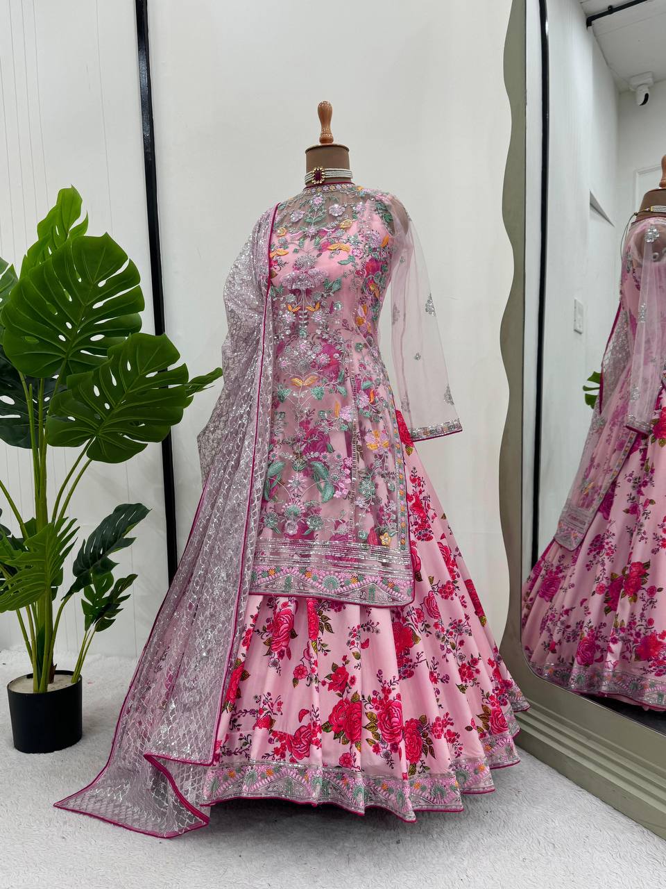 Pink Elegant Butterfly Net Designer Gown Set ClothsVilla