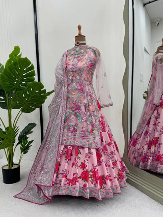 Pink Elegant Butterfly Net Designer Gown Set ClothsVilla