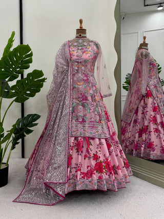 Pink Elegant Butterfly Net Designer Gown Set ClothsVilla