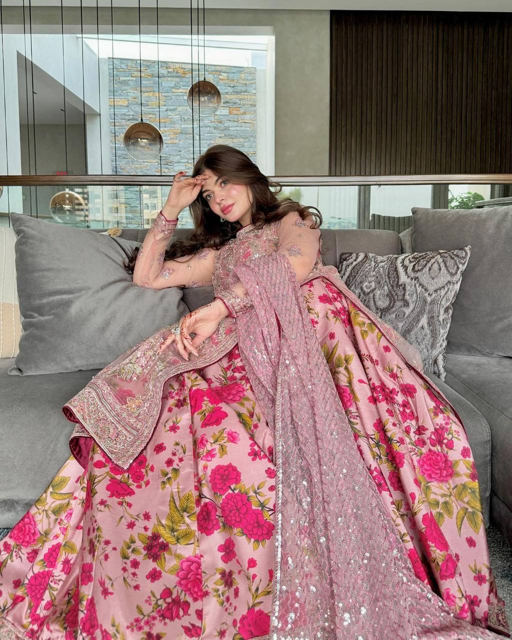 Pink Elegant Butterfly Net Designer Gown Set ClothsVilla
